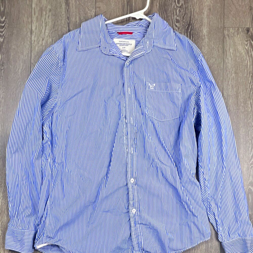 American Eagle Outfitters Vintage Fit Men's L Blue/White Striped Cotton Shirt